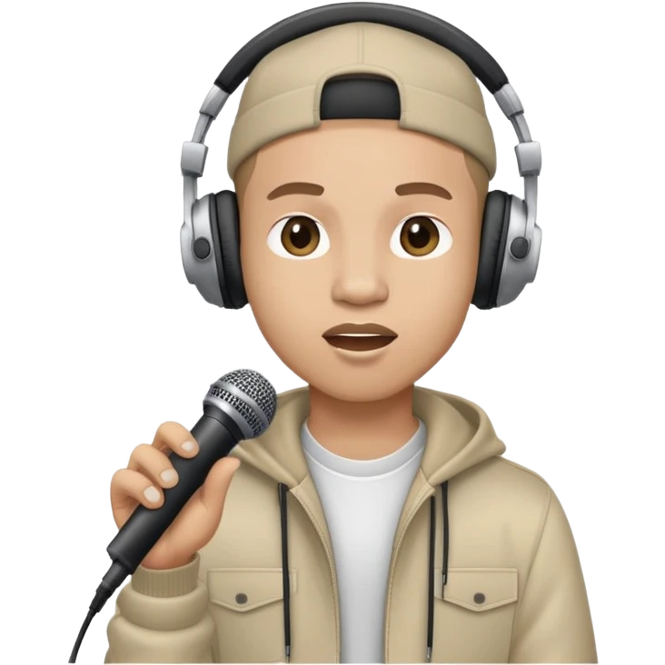rapper singing with a microphone on a stand and wearing headphones emoji