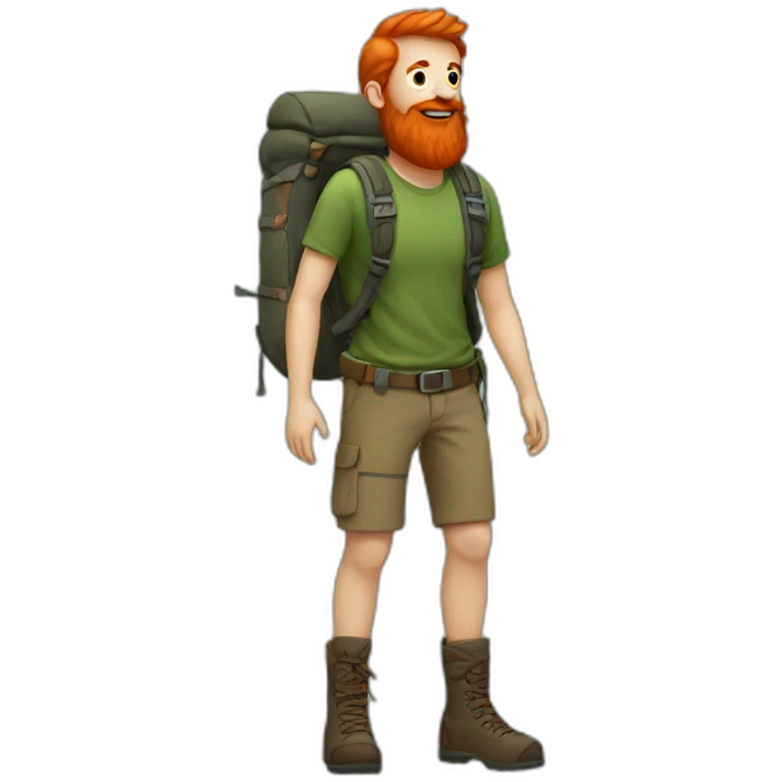 Full body, Red head, hiker, long beard emoji