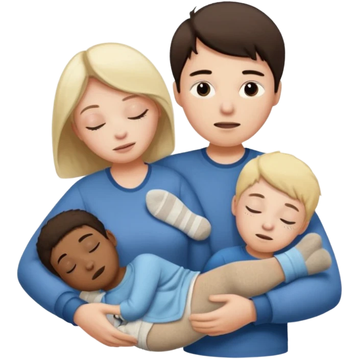 Create an emoji scene where a woman has fainted and a boy is making her smell his socks. Women sleep and boy smell his socks emoji