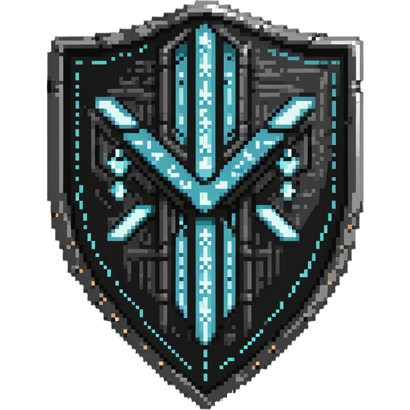 cybernetic shield with digital runes and magical power flowing emoji