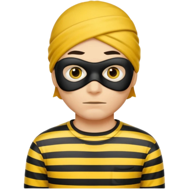 Make a robber emoji with yellow skin and white and black shirt with no mask emoji
