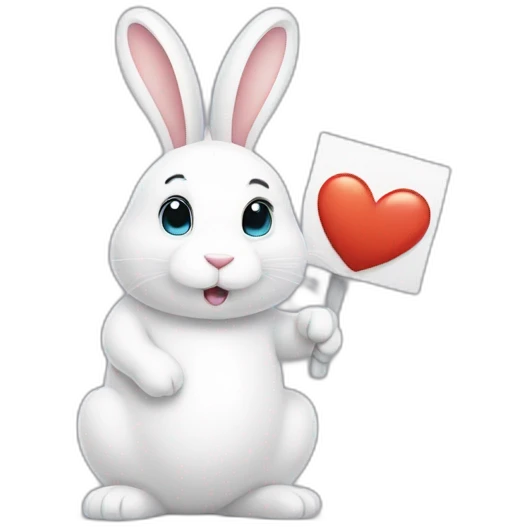 a big, cute white rabbit with a sign that says I love you emoji