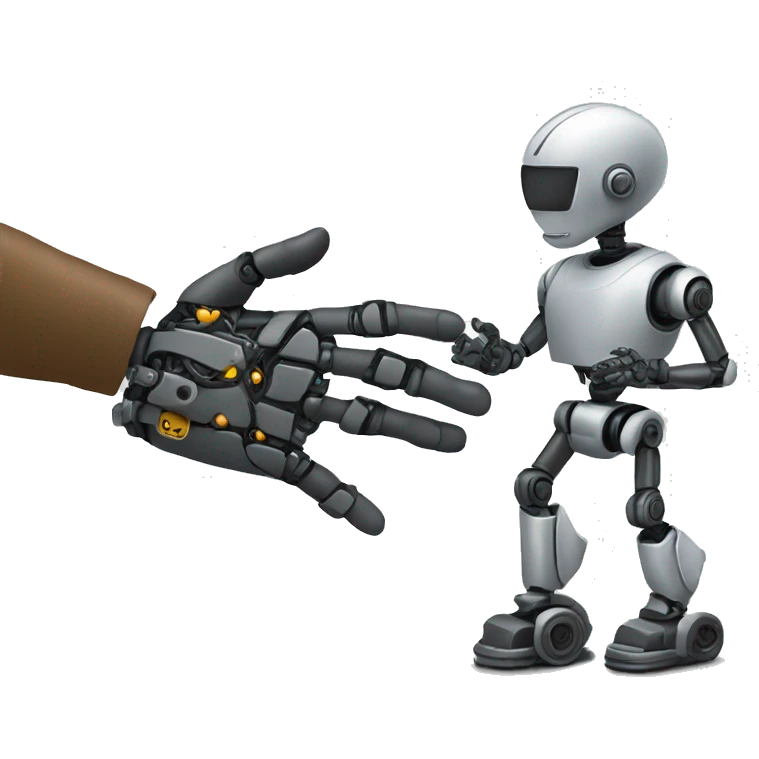 A men giving a robot (ai) a busines hand. angle from the side emoji