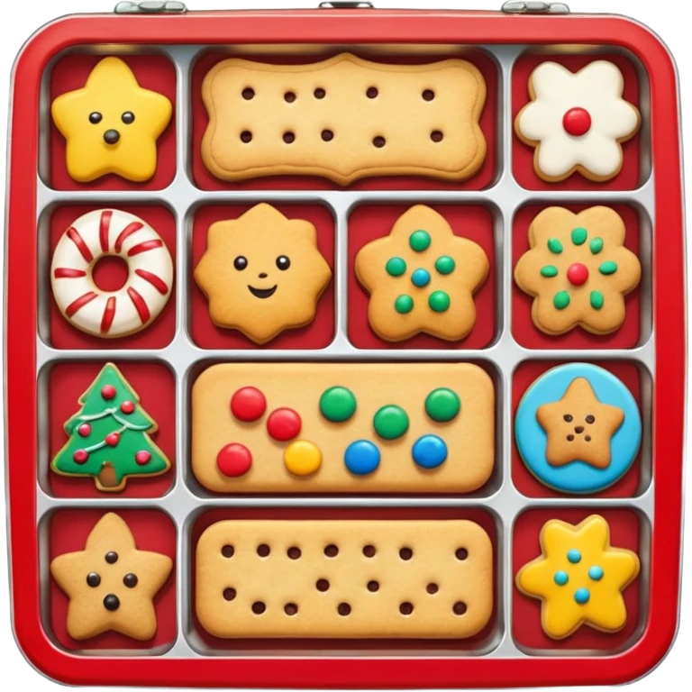 christmas biscuit and cookie tin with lots of different biscuits inside emoji