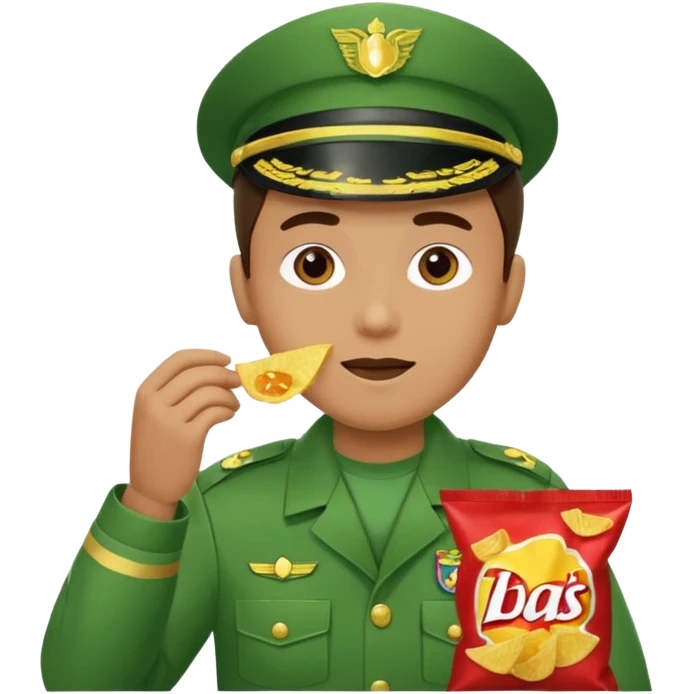 supermarket collegue wearing a green uniform and eating a packet of crisps emoji