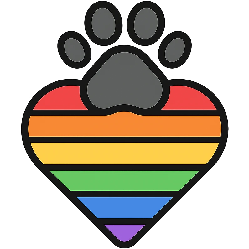 rainbow pride heart with a paw print on top, color outline icon style, no text emoji