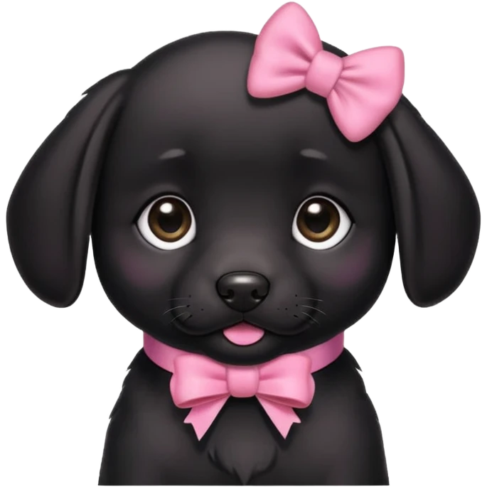 A black puppy Labrador with a pink little bow on it’s collar emoji