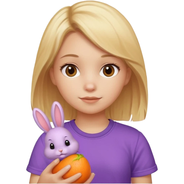 An onrghe bunny with a blond hair and a purpole shirt girl holding it emoji