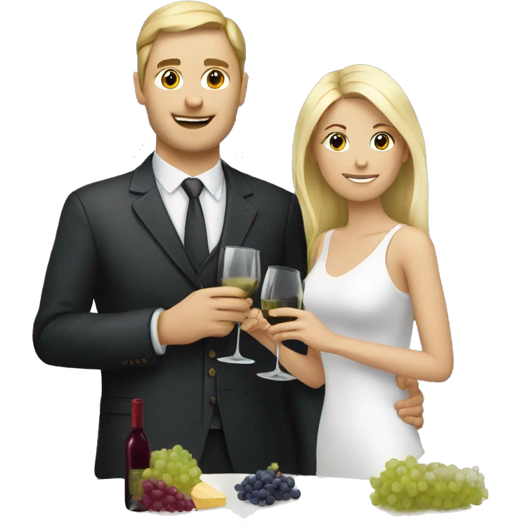 A white, brunette man drinking wine with his blonde wife emoji