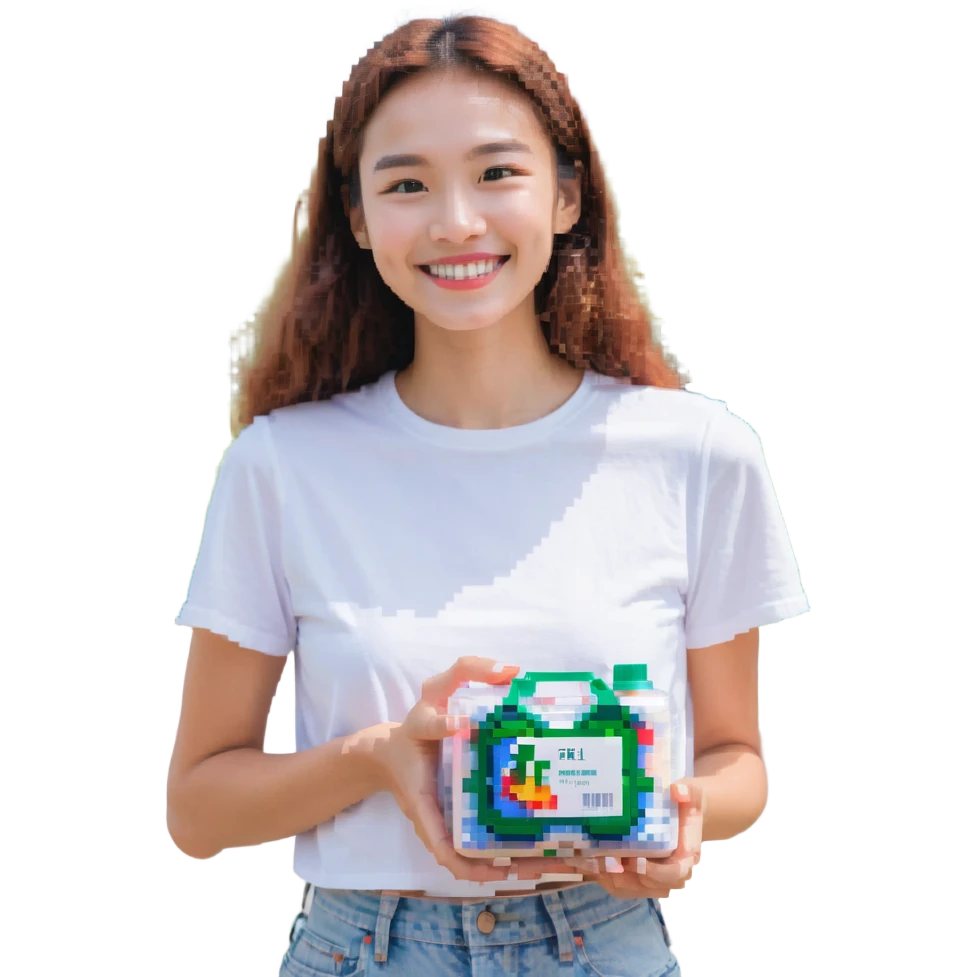 woman promoting a product to customers outdoors emoji