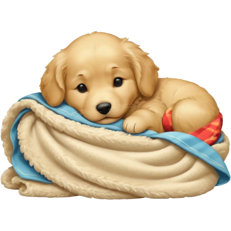 golden retriever puppy sleeping with a blanket emoji