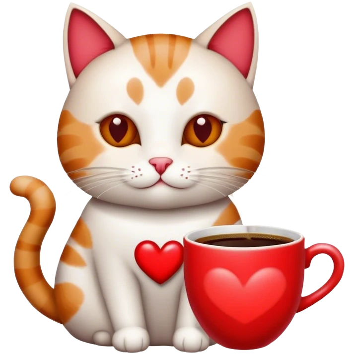 a cat next to a heart and coffee next to it emoji