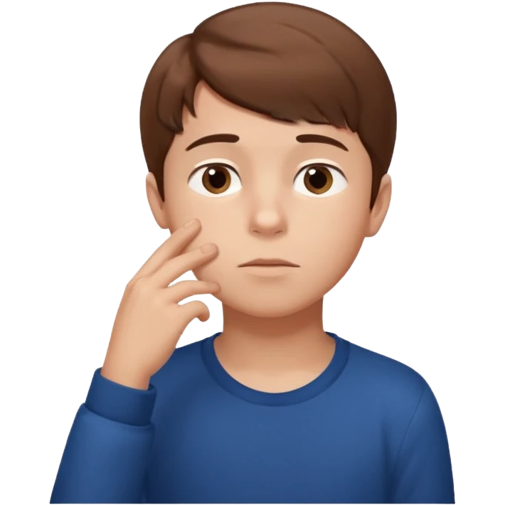 boy thinking, looking up with one hand on his chin emoji
