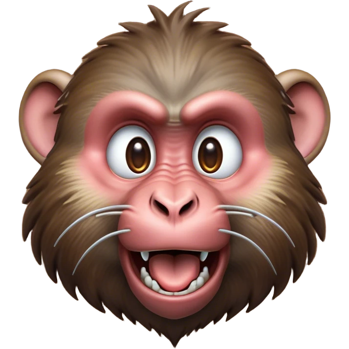 Cinematic Comical Baboon Portrait Emoji, Head tilted dramatically with an exaggeratedly amused expression, featuring a strikingly textured Fur of deep browns with wide, expressive eyes filled with playful disbelief, Simplified yet hilariously expressive features, highly detailed, glowing with a slightly sassy glow, high shine, dramatic yet playful, stylized with an air of cheeky mischief, bright and endearing, soft glowing outline, capturing the essence of a spirited and over-the-top baboon, so meme-worthy it feels like it could chatter its way into internet fame instantly! emoji
