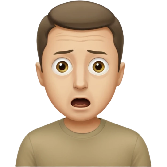 generate an emoji of Vladimir Zelensky in a khaki T-shirt. the emotion of intense surprise from fear. 4 different options emoji