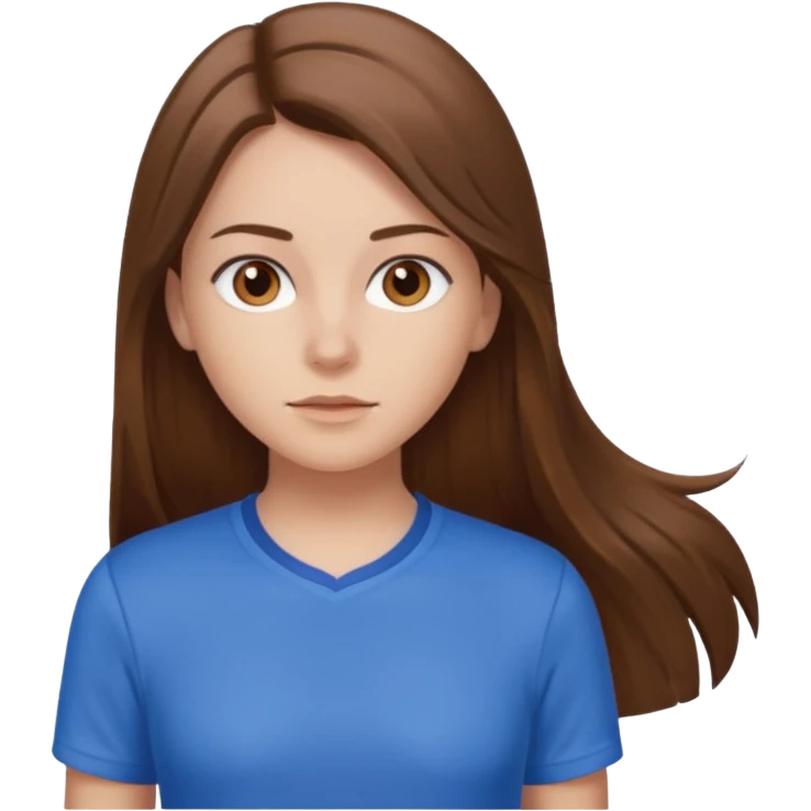 brown hair, hazel eyes, blue athletic shirt, strait long hair girl emoji