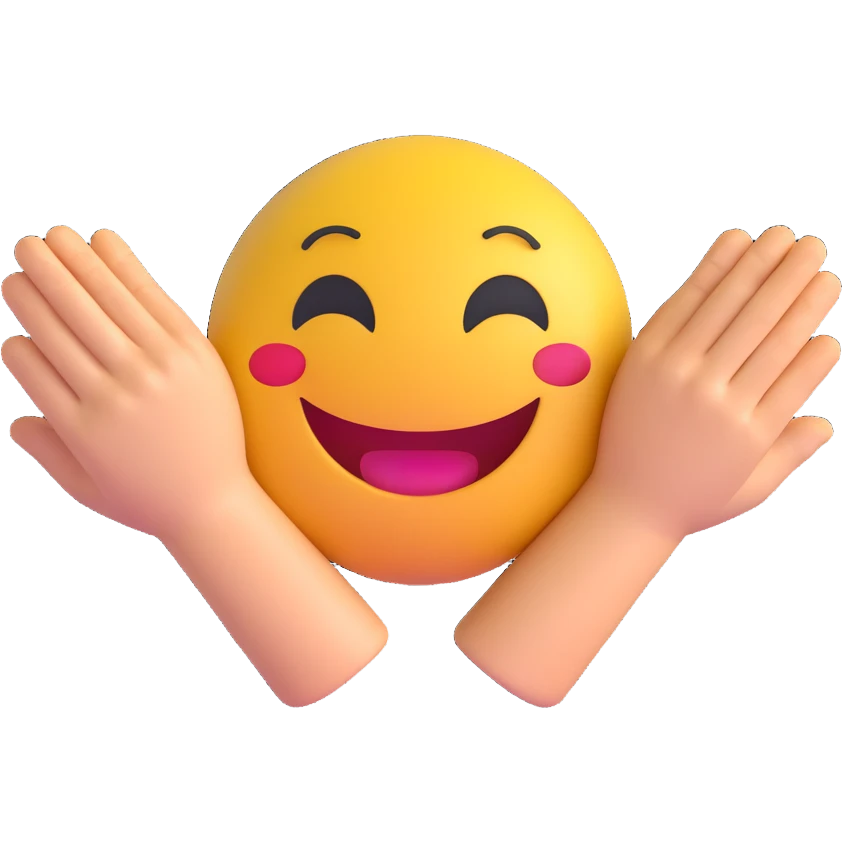 3D smiley emoji, round shape, hugging hands, with the text "tesó" emoji