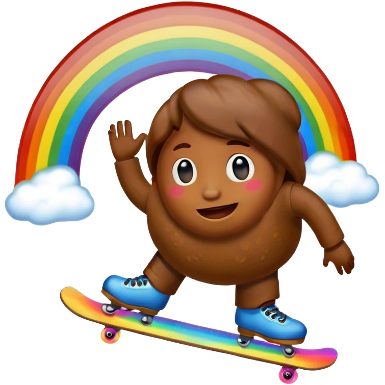 Poop emoji skating under a rainbow  emoji
