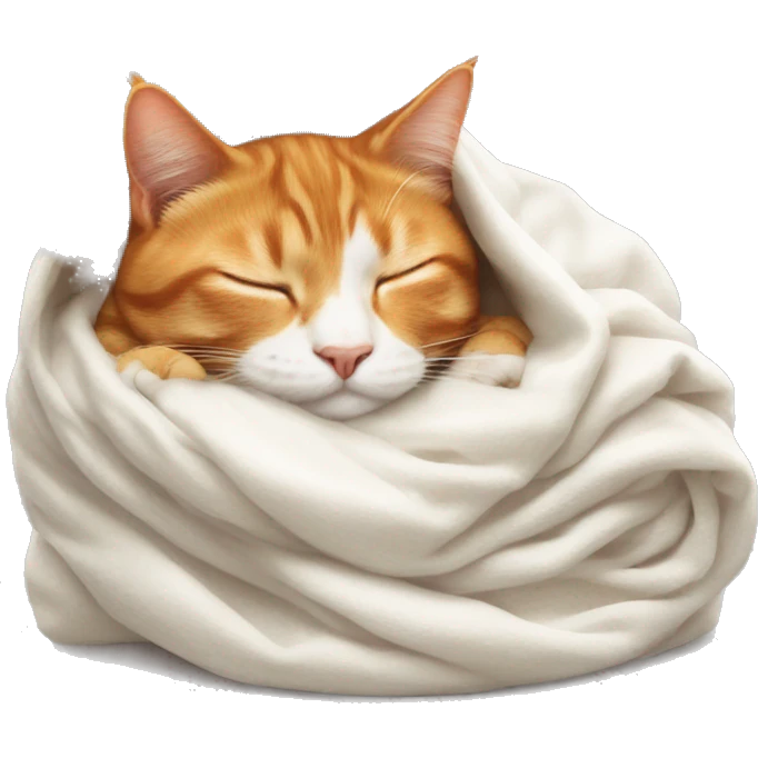 ginger cat sleeping in white blanket emoji