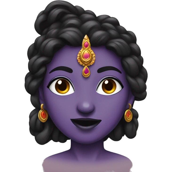 kali, Indian goddess, tongue out, black skin hair Purple  emoji