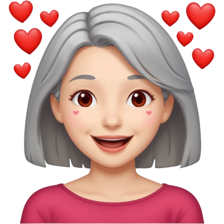 Gray shoulder length hair girl with hearts for eyes laughing hard emoji