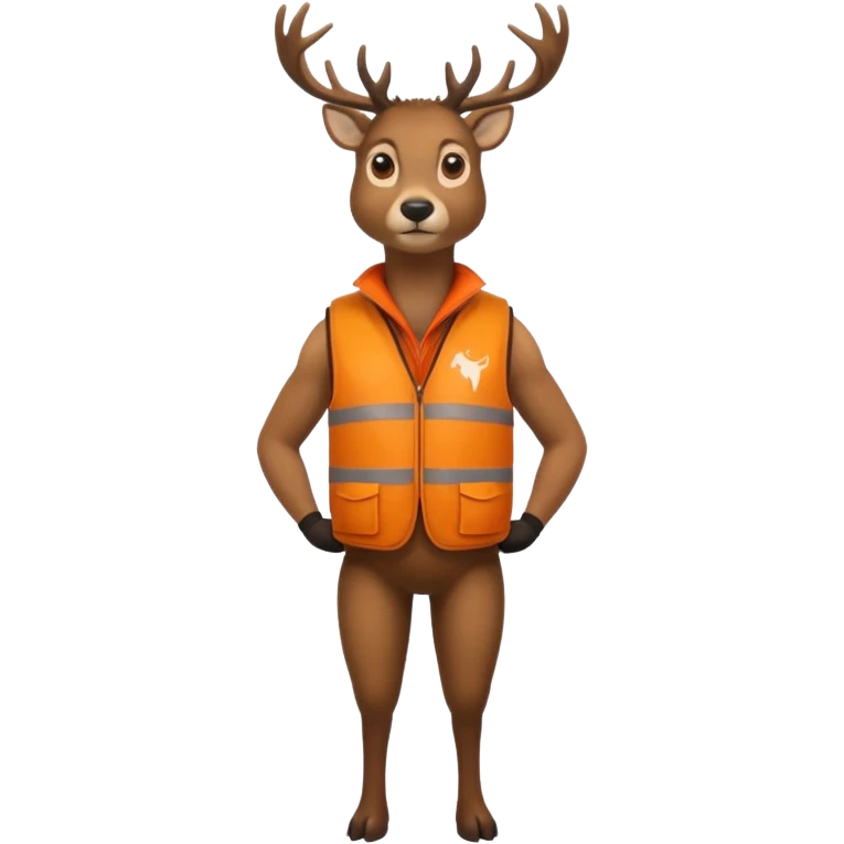 crea un venado de cuerpo completo que lleve un chaleco color naranja y que el chaleco lleve en el lado izquierdo el nombre de (telamon), hazlo mas rudo emoji