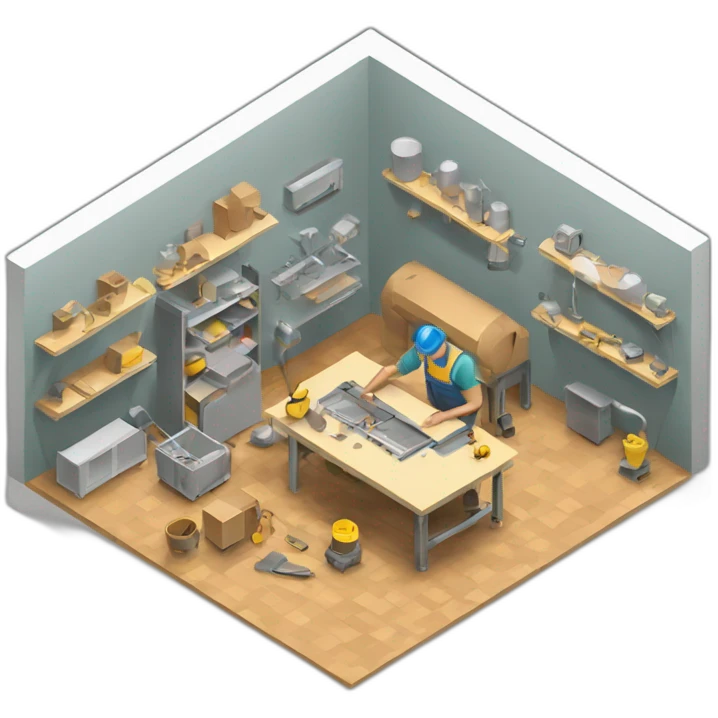 isometric fabricator working in creative workshop industrial  emoji