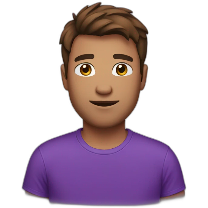 brown haired man with a purple t-shirt emoji
