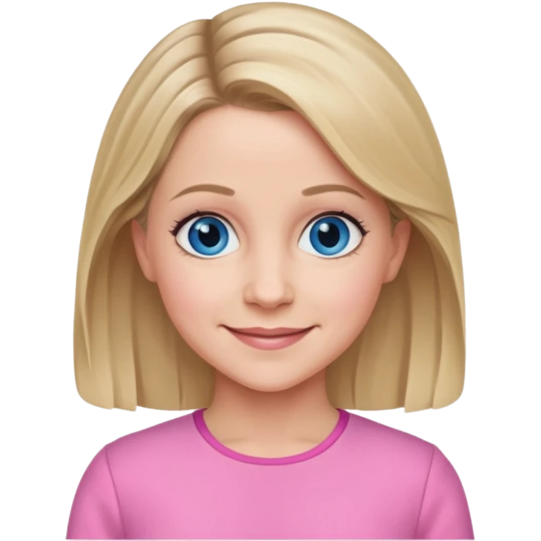 Kellie Bright with blue eyes, pink outfit emoji
