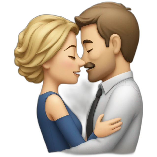 A man hugging his wife and kissing her lips emoji