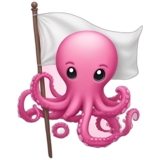 cute pink kraken with adorable face  holding a white flag emoji