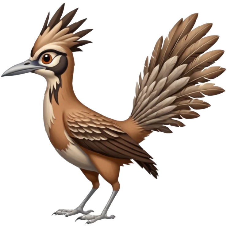 realistic roadrunner bird emoji, running with long feathered tail pointed down and back emoji