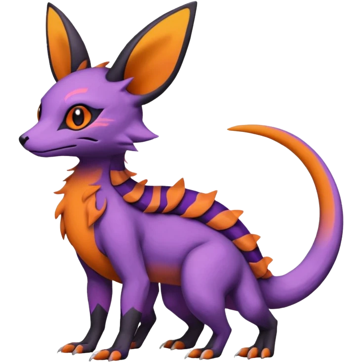 Rare epic aesthetic colorful Salandit-Noibat-Eevee-Genet-species-Fakemon-hybrid-creature, with markings, full body emoji