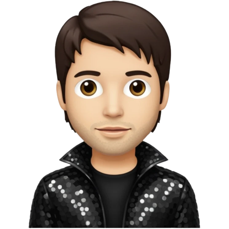 Rob Bourdon from Linkin Park with dark brown hair, light skin, black sequin outfit emoji