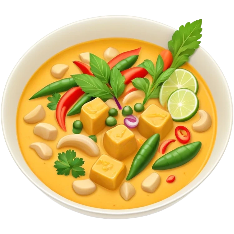 a bowl of thai yellow curry, ultra realistic emoji