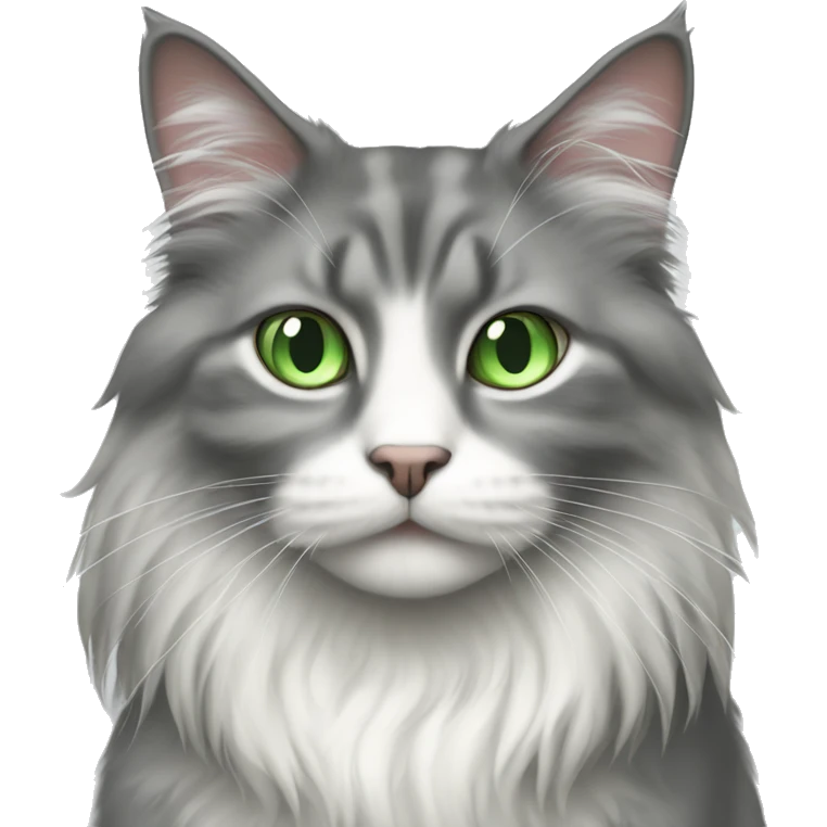 grey and white longhaired cat with green eyes emoji