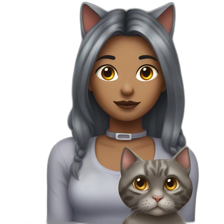 Girl with piercing with fat gray cat and mean tortie cat emoji