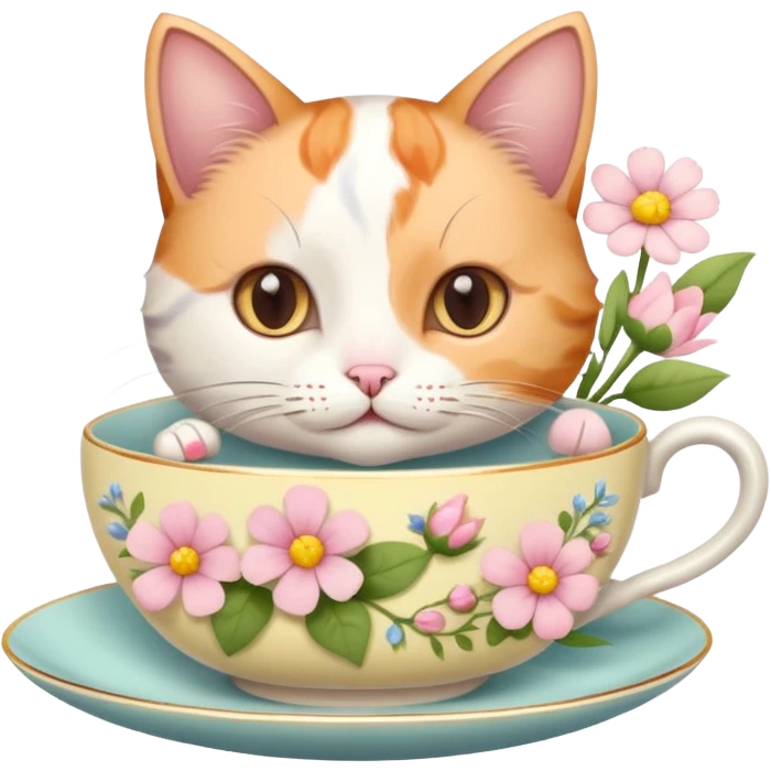 Cat in a tea cup with flowers  emoji