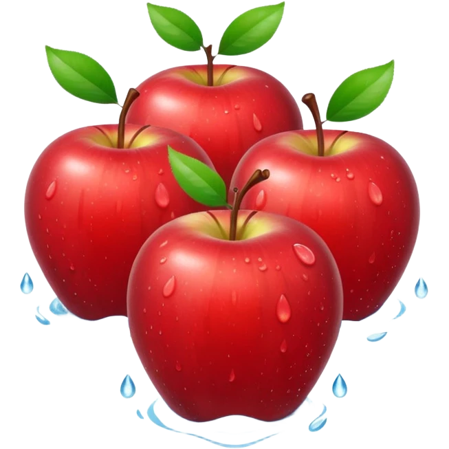 3 bi red apples with water drops on them emoji