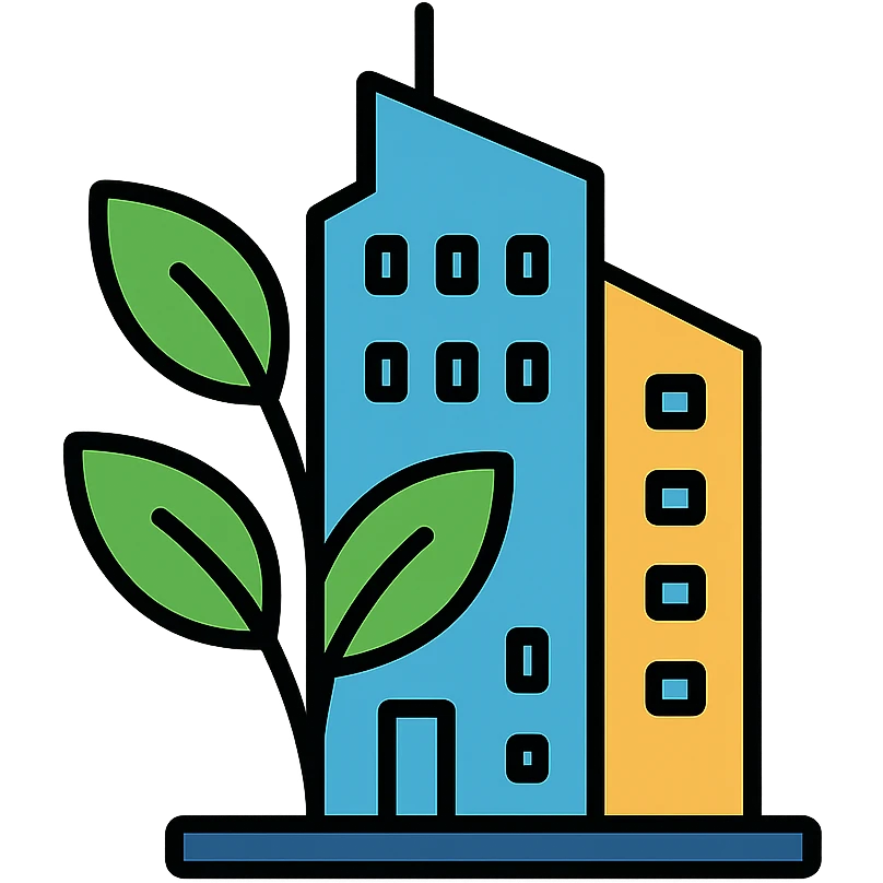Modern building silhouette with integrated green elements, representing elegant corporate environmental integration emoji