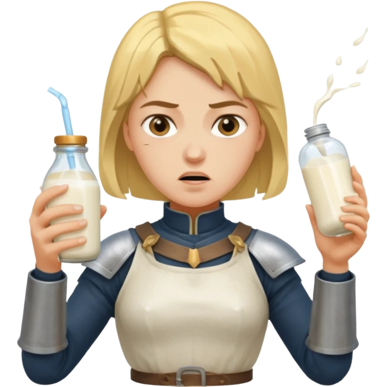 Un biberon avec du lait chaud et Jeanne d’arc en colère qui flotte dedans  emoji