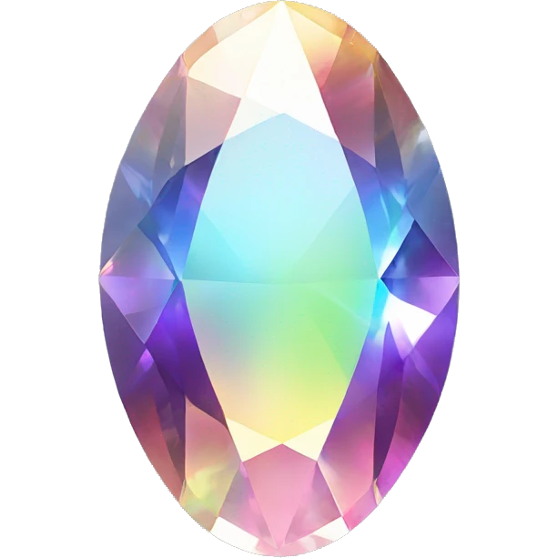 Oval gem with iridescent pastel rainbow prism multicolored gem emoji