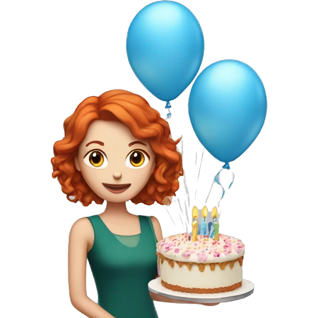 Redhead with birthday cake emoji