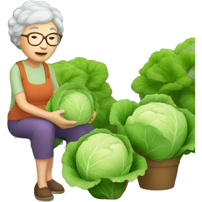 Granny in garden with cabbage emoji