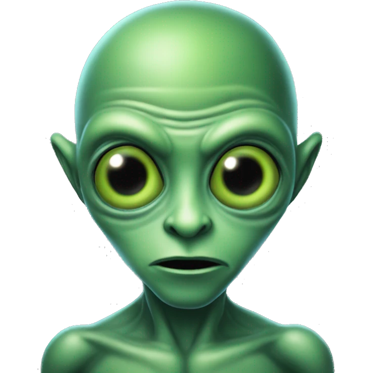 green alien named oober schlort, big head small body, giant black eyes  emoji