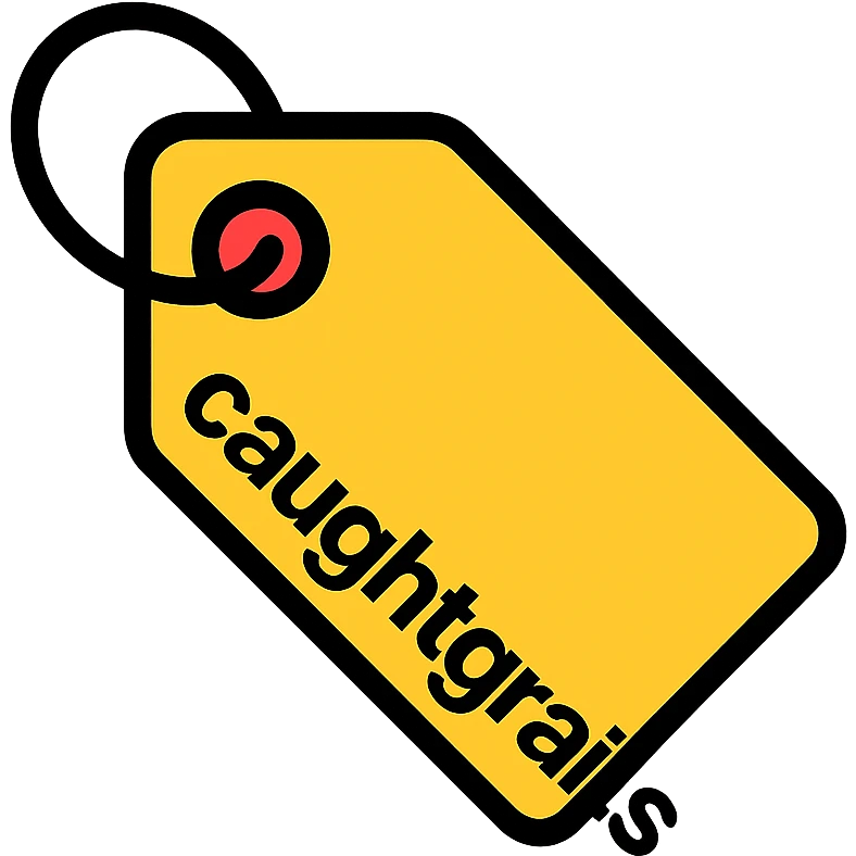 price tag icon with the text 'caughtgrails' emoji