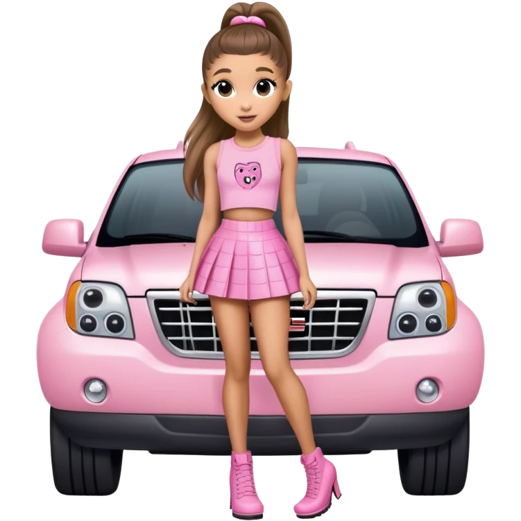 Ariana grande heading to her black GMC wearing a pink croc top and a short pink skirt  emoji