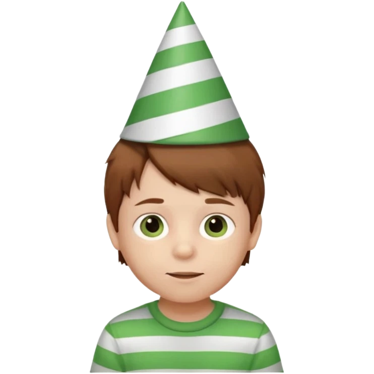 a little boy with birthday hat, striped green shirt, brown hair















 emoji