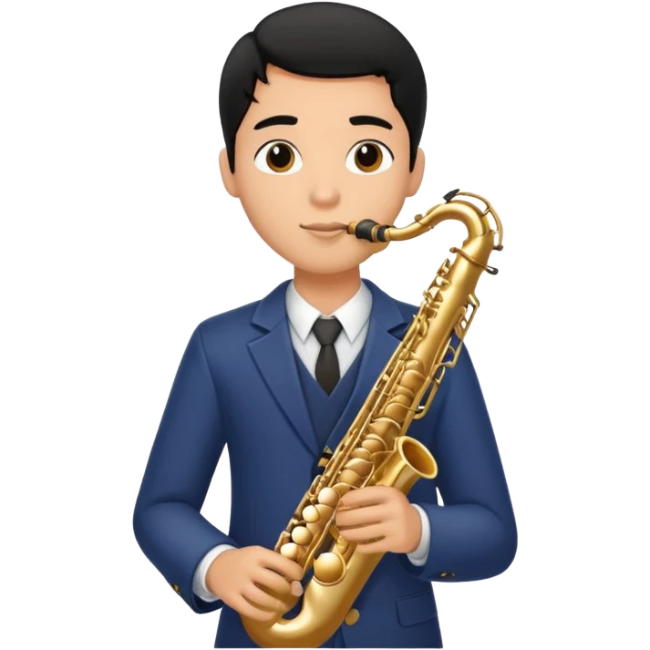 Young man with a middle part with black hair playing saxophone  emoji