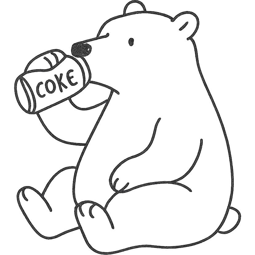 white polar bear drinking Coke, hand drawn outlined icon emoji